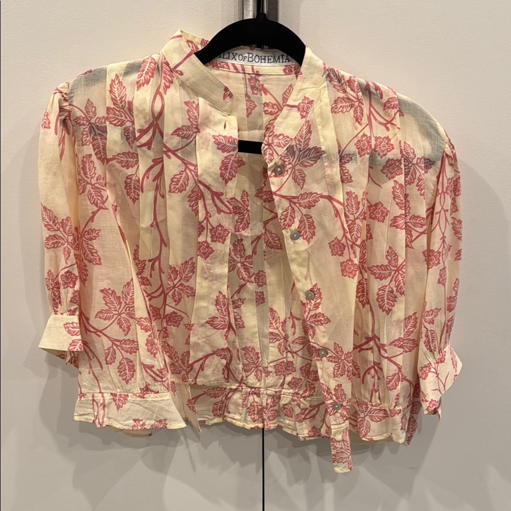 Alix Of Bohemia Pink and Cream Boxy Blouse with Mandarin Collar